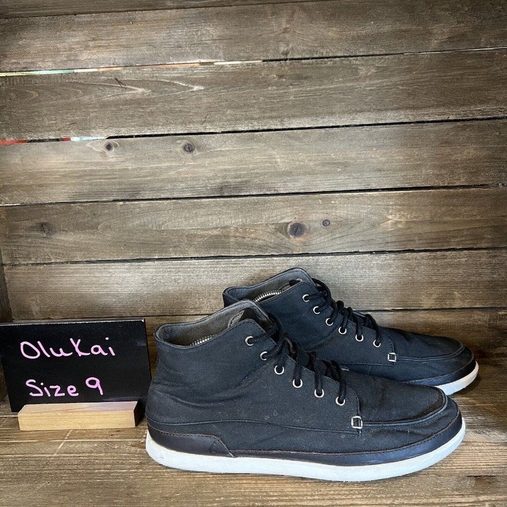 Mens Olukai Nalukai Kapa Black Canvas‎ Comfort Ankle Boots Size 9 M GUC